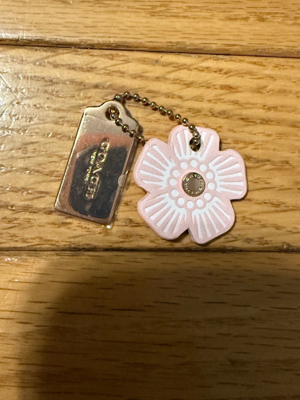 Coach Pink Flower Charm with Gold-Tone Tag
